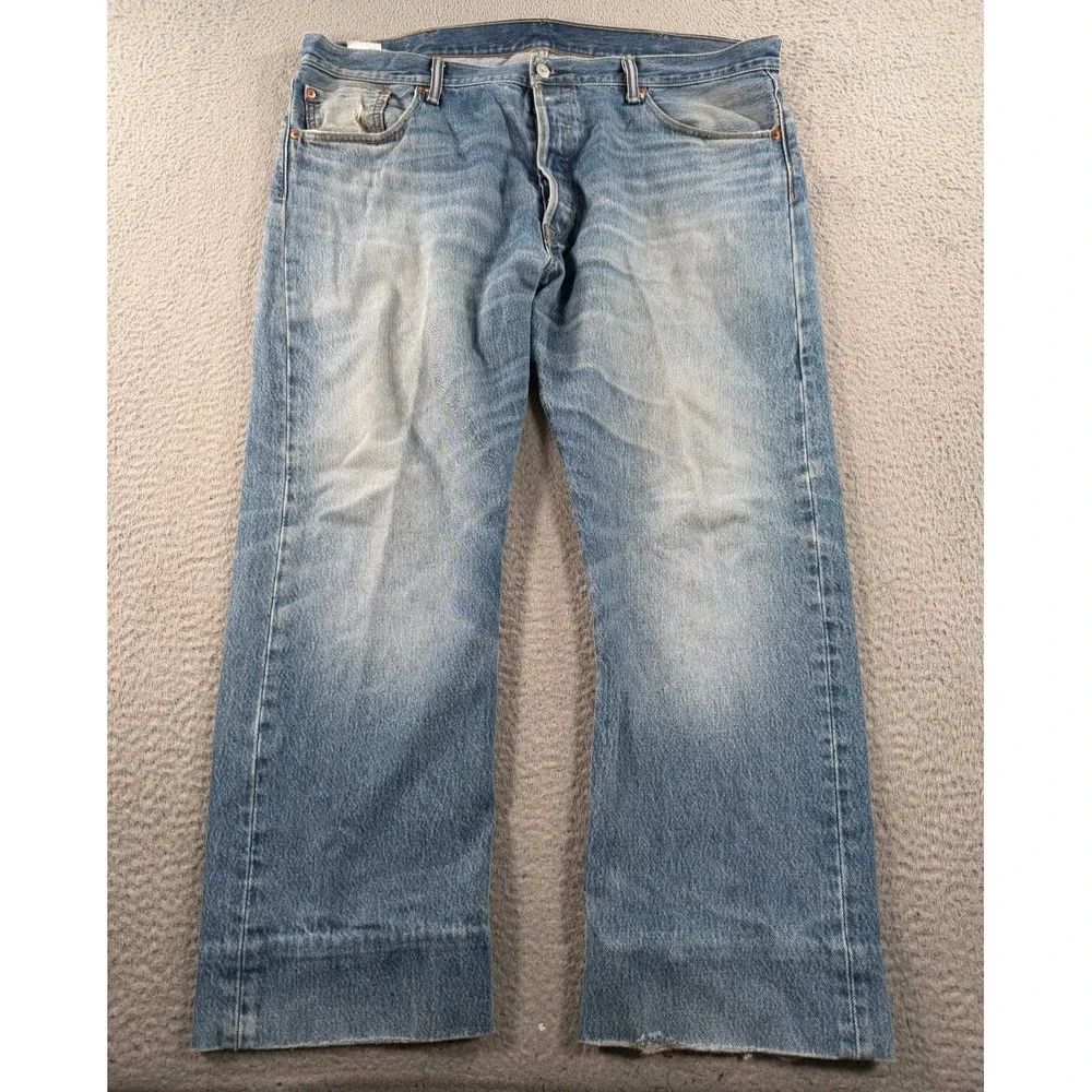 Levi's 501 Jeans Men's 42x28 Blue Denim Pocket Distressed High Rise Straight Leg